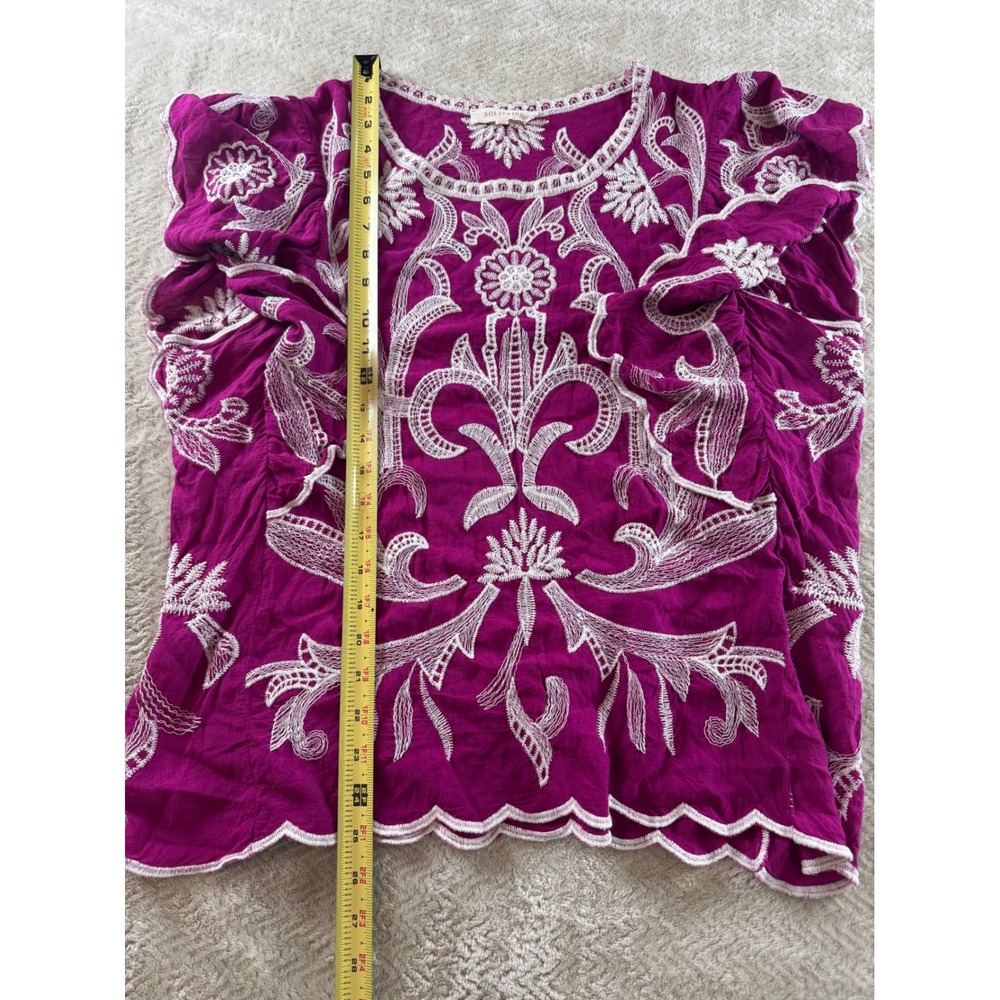 Solitaire Magenta Purple Embroidered Flutter Sleeve Scalloped‎ Hem Top XL - Picture 6 of 6